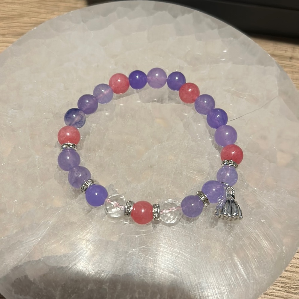 Dyed pink and lavender agate and silver lotus flower